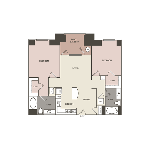 Floor plan for 2 beds, 2 baths, 1116 sqft
